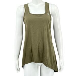 Gymshark Top Women Medium Olive Green Tie Split Back Tank Workout Gym Athleisure